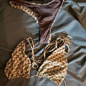 Acacia Swimwear Geometric Bikini in Green and Brown